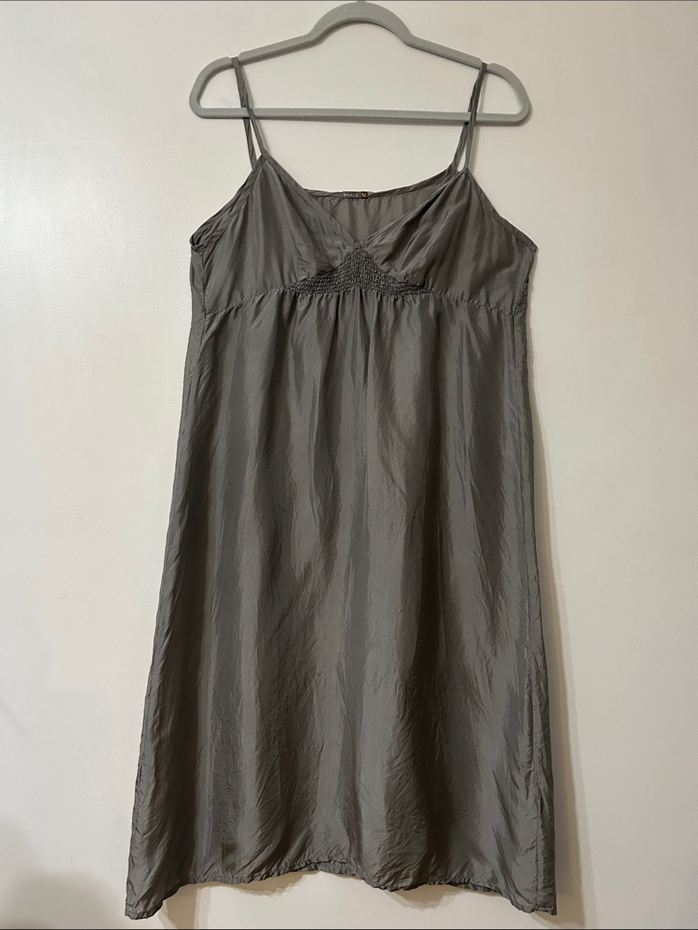 Matta NY Musi Slip Dress Women's XL Gray Midi Feminine Empire Waist Smocked